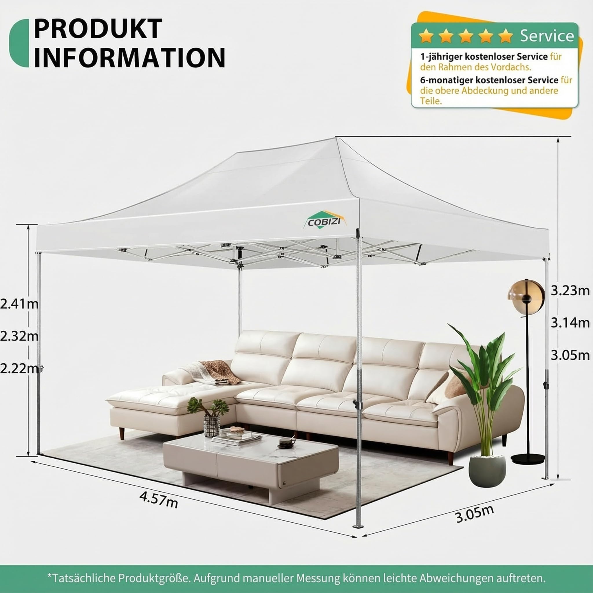 COBIZI Faltpavillon Pavillon 3x4.5 Wasserdicht Stabil, Outdoor Faltbar Garten Pavillon UV Schutz 50+, Partyzelt mit 4 Seitenteilen, Weiß 2