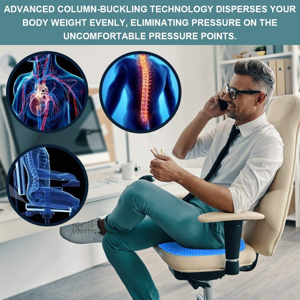 Rraycom Gel Seat Cushion, Large Thick Seat Cushion with Non-Slip Washable Cover, Breathable Honeycomb Pain and Pressure Relief Seat Cushion for Office, Car Seat, Wheelchair, 2021 Updated: Home & Kitchen