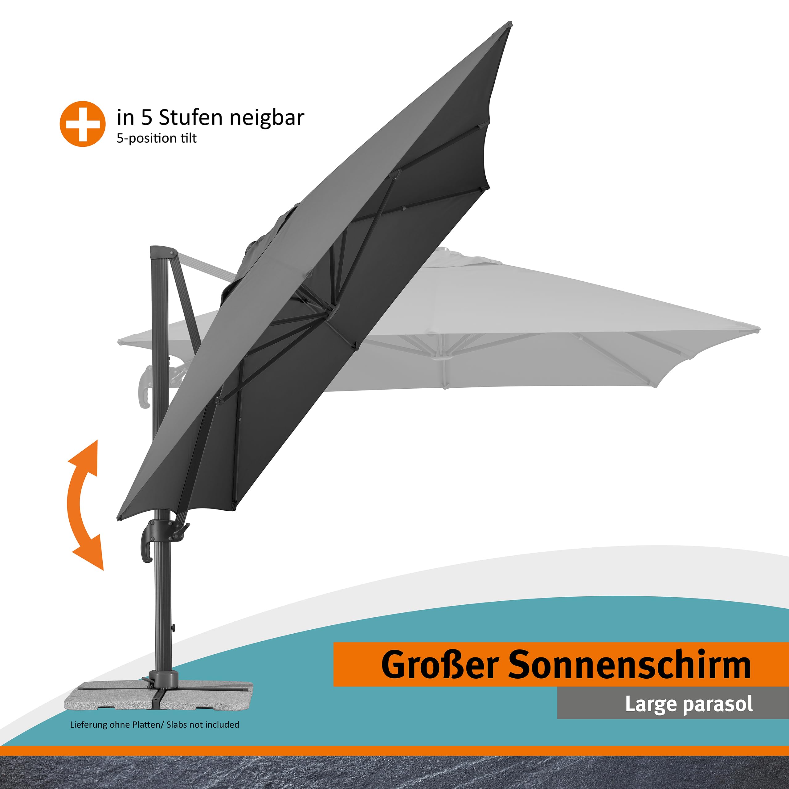 Schneider Sonnenschirm RHODOS GRANDE ca. 400 x 300 cm anthrazit, Anthracite 8