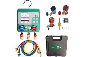 Vanlison Professional Digital HVAC Manifold Gauge Set Refrigerant Gauge Diagnostic Tool for R134A/R410A/1234YF | Pressure/Vacuum/Leak Test | 92 Refrigerant Types Compatibility | HVAC Maintenance