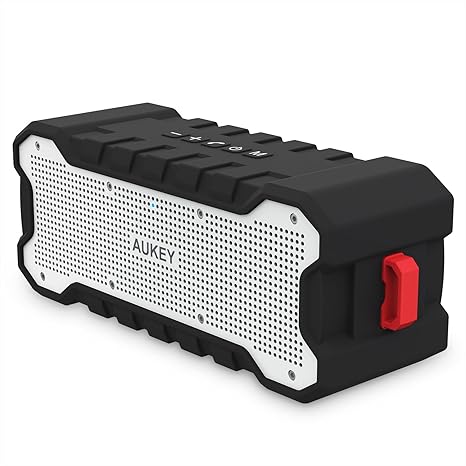 AUKEY Outdoor Bluetooth Lautsprecher mit 24 Stunden Spielzeit, Tragbarem Wasserschutz und Verbessertem Bass, Kabelloser Lauts
