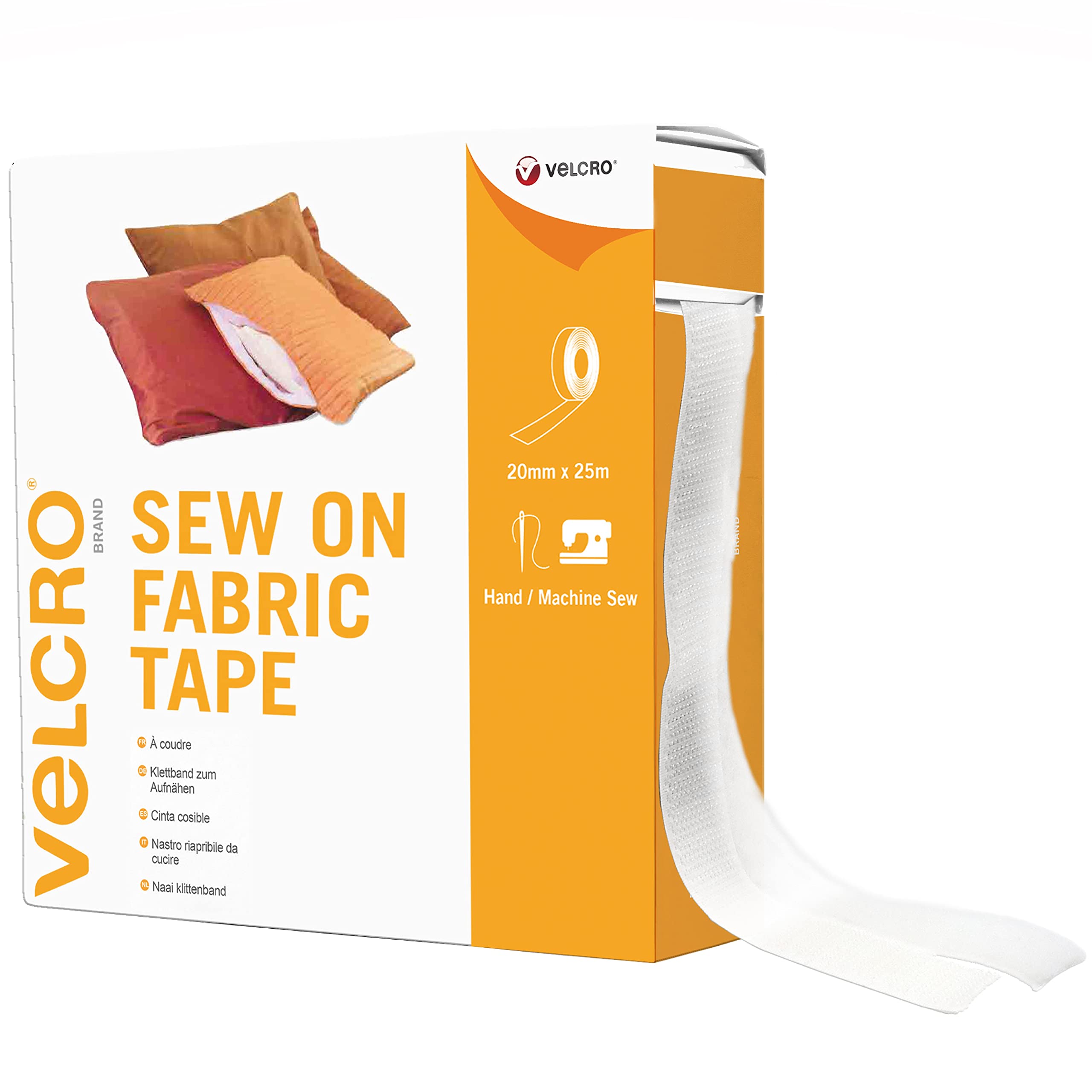 VELCRO® Brand | Sew & Stick Fabric Tape | Cut-to-Length Strong Hook & Loop Self Adhesive Sticky Tape Perfect for Crafting, Clothing Repairs & Hemming | White | 20mm x 5m — image 1