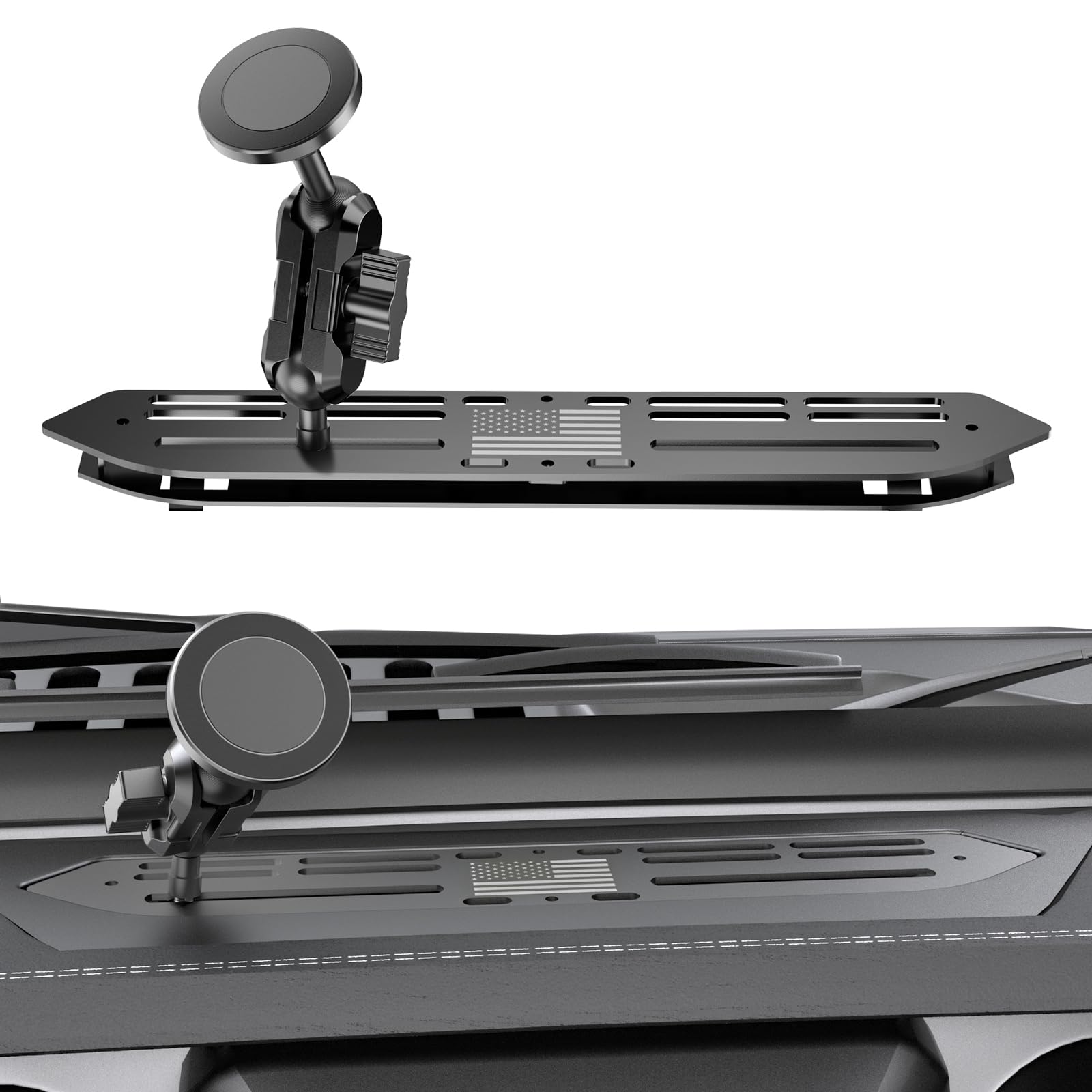 Photo 1 of SwiftGaze Stainless Steel Phone Mount for 2018-2023 Wrangler JL (NOT 4xe)&2020-2023 Gladiator Magnetic&Clamp Dual Heads All-Metal Shakeproof Original America Flag Design OEM Screws Dash Mount Install