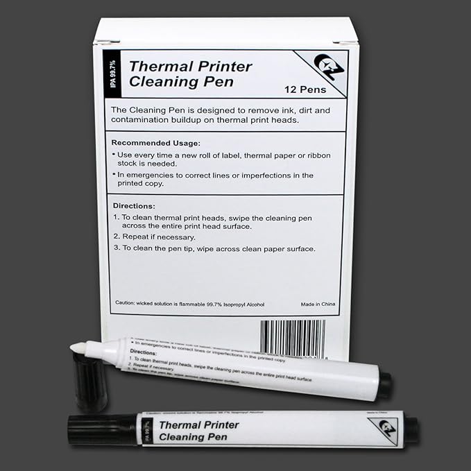 Thermal Printer Cleaning Pens for All Thermal Printers, Box of 12