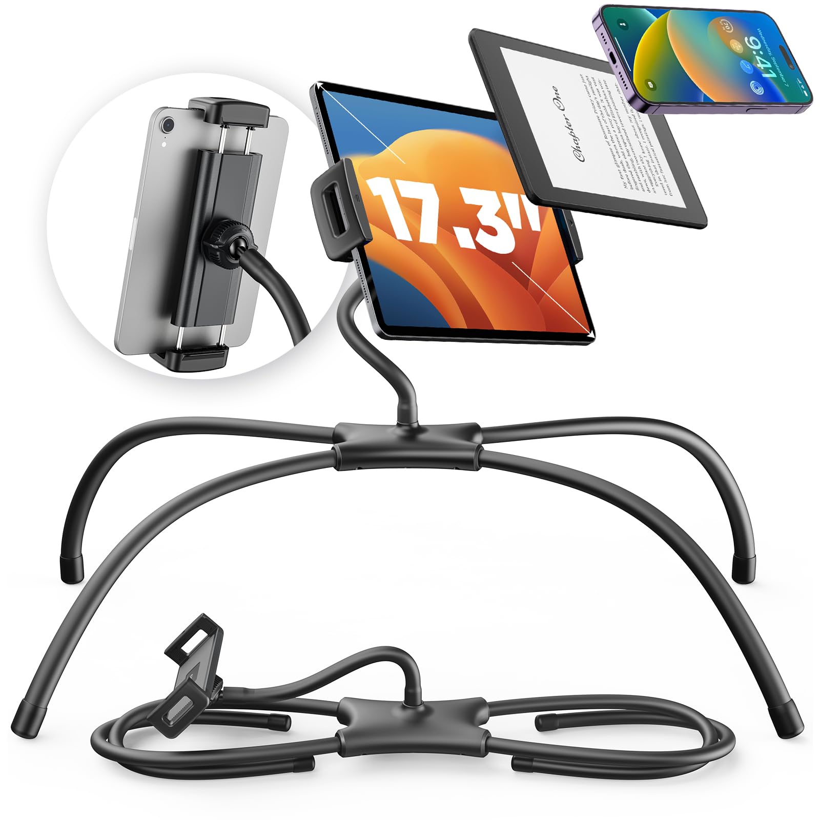 Photo 1 of SAIJI iPad Stand, Adjustable Ergonomic Tablet Holder for Bed, Kindle Stand for Reading in Bed Fit for Tablet, Phone, Kindle, Portable Monitor, Switch and More 4.7"-17.3" Devices (Black)