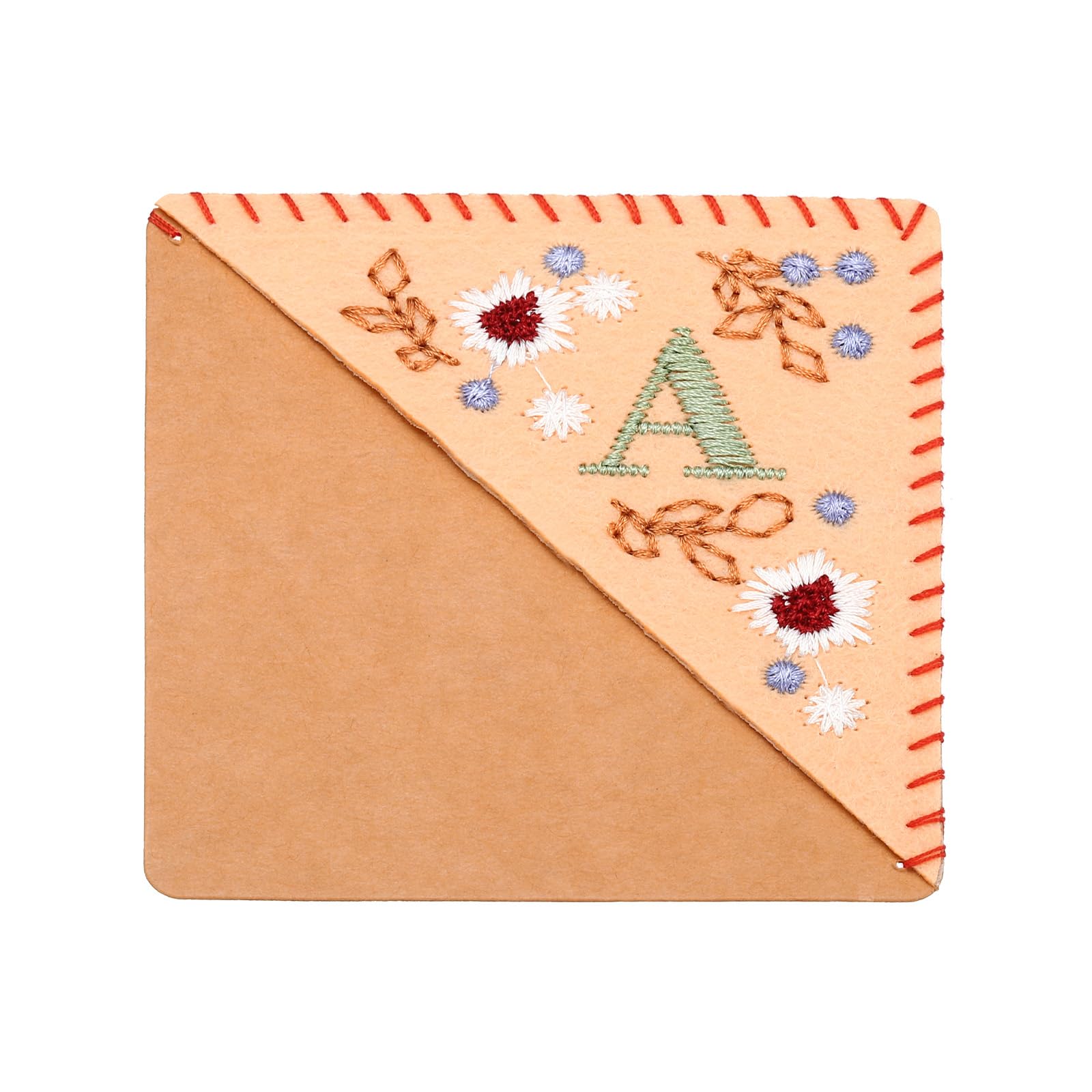 PATIKIL Personalized Embroidered Corner Bookmark, Cute Flower Felt Stitched Triangle Book Mark Page Marker for Women Men Book Lovers Teachers, Pink, Letter a