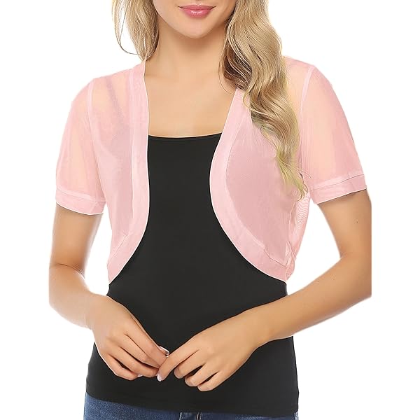 Women's Shrugs for Dresses Summer Lightweight Short Sleeve Sheer Cropped  Bolero Open Front Cardigan Black at Amazon Women's Clothing store