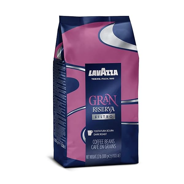 LAVAZZA GRAN RISERVA FILTRO WHOLE BEAN COFFEE DARK ROAST 2.2LB BAG, 100% NATURAL ARABICA, AUTHENTIC ITALIAN, COCOA AND CARAMEL AROMATIC NOTES