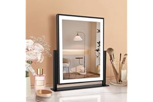 BEELUX Makeup Mirror with Lights, 12" Fashion Lighted Vanity Mirror with Dimmable Light, Smart Control, Adjustable Warm White/Natural/Daylight, Birthday Wedding Present, 360°Rotation (Black, 12 inch)