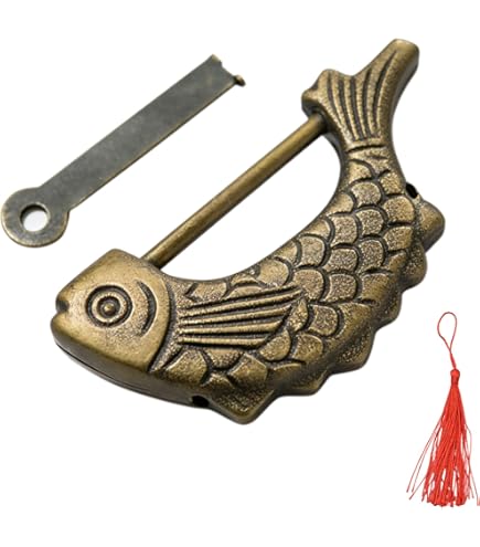 HAJXZH 2PCS Bronze Antique Fish Shaped Metal Lock Retro Wooden Box Padlock with Key for Jewelry Box and Wooden Box