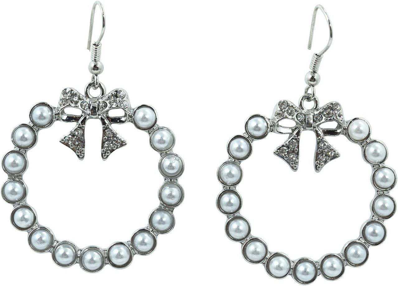 Gone to Paris Imitation Pearl Hoop & Sparkling Bow Earrings