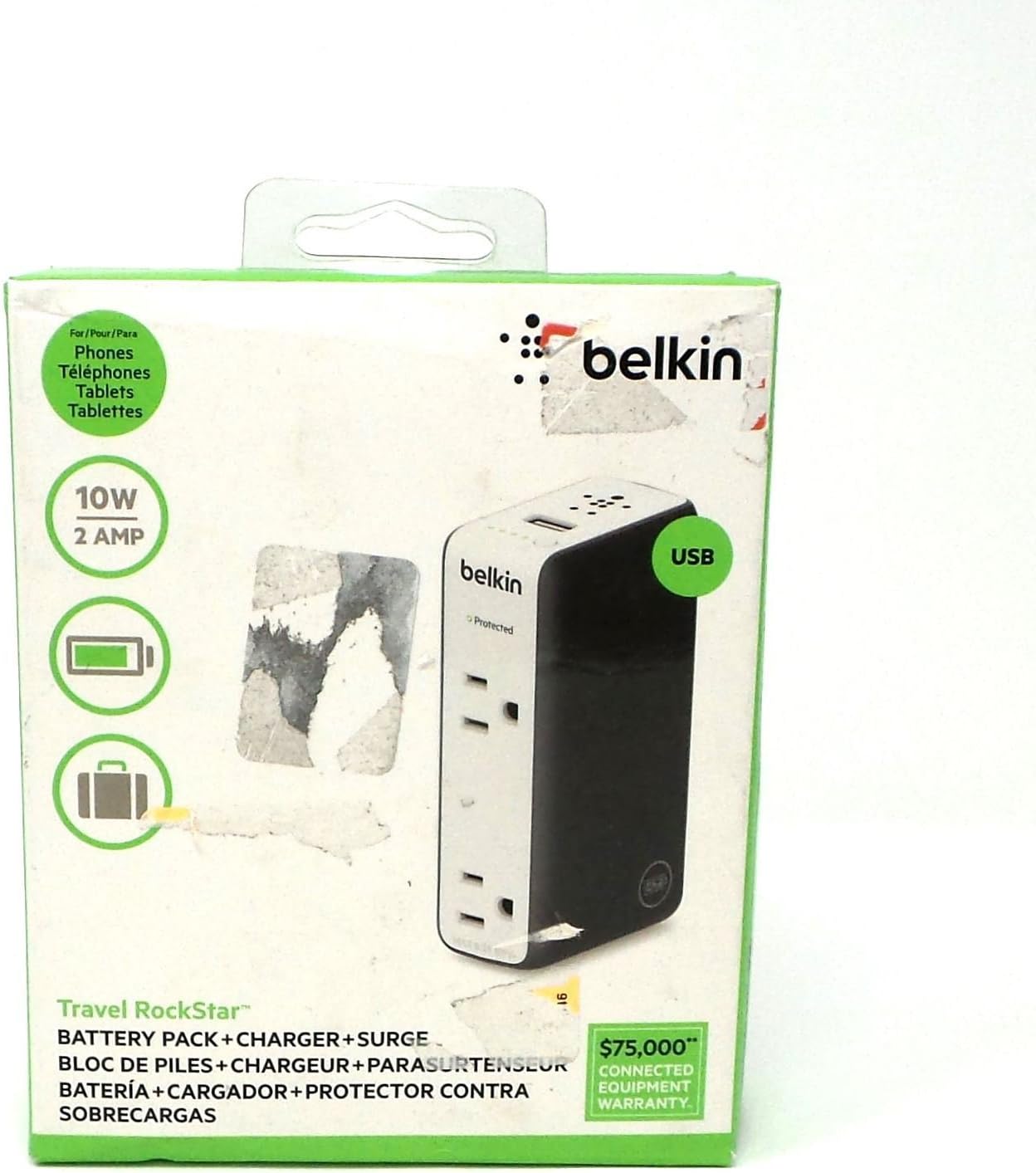 Belkin Travel Rockstar Dual Outlet Charger W Usb Port Surge Protector Bst301tt