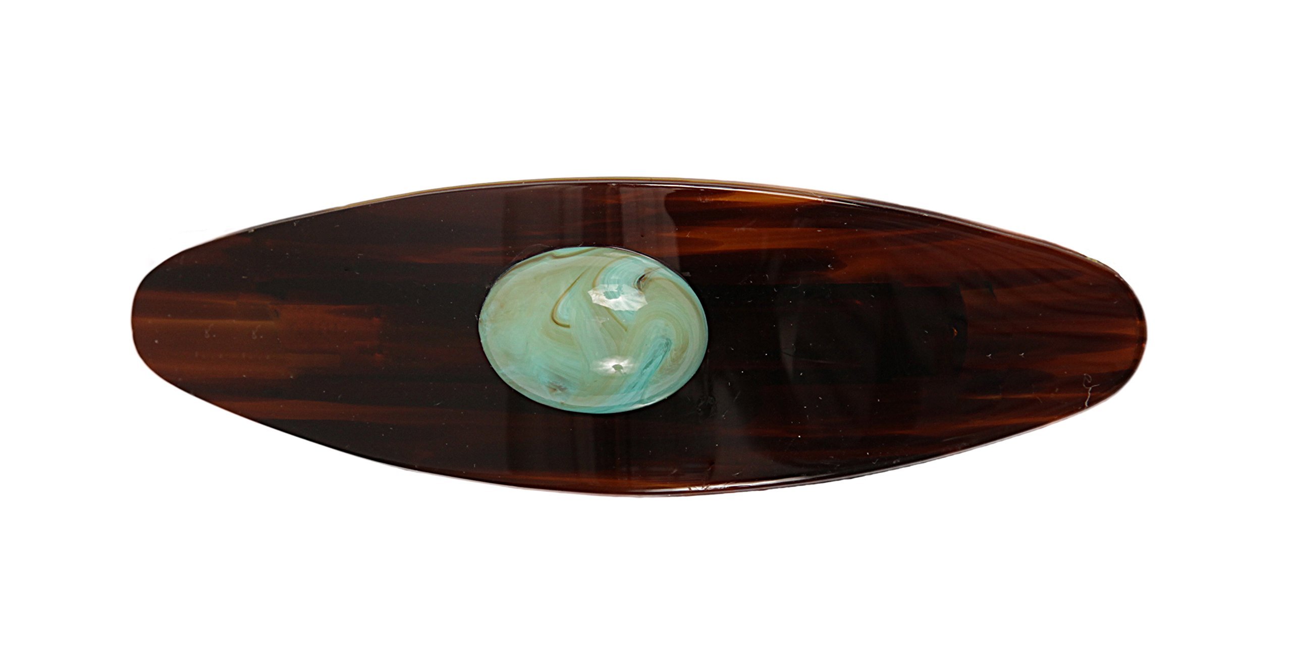 Caravan French Oval Automatic Barrette Decorated with Turquoise Bead