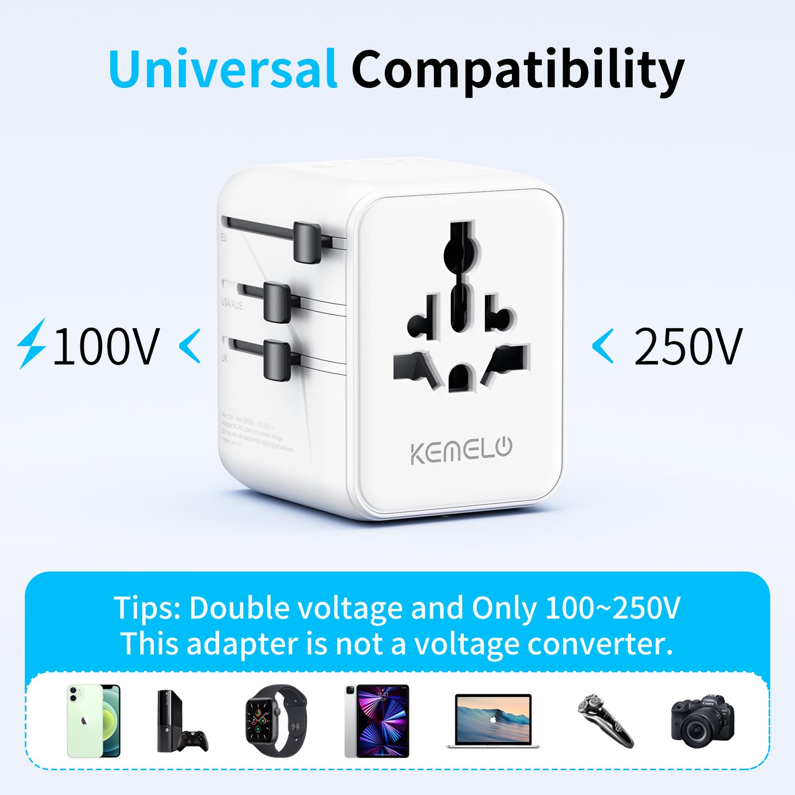 5 in 1 Reiseadapter Weltweit,Universal Adapter mit USB A,USB C,1 Weltweit Steckdose und 1 USA/JP Steckdose,Travel Reisestecker Internationaler Steckdosenadapter für EU USA UK Canada Japan Australien 3