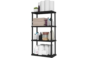 IRIS USA 4-Shelf Light Duty Plastic Storage Shelves, 200lb Capacity, 48" H x 24" W x 12" D, Medium Modular Shelving Unit Storage Organizer for Bathroom, Laundry, Garage & Home, Storage Rack - Black