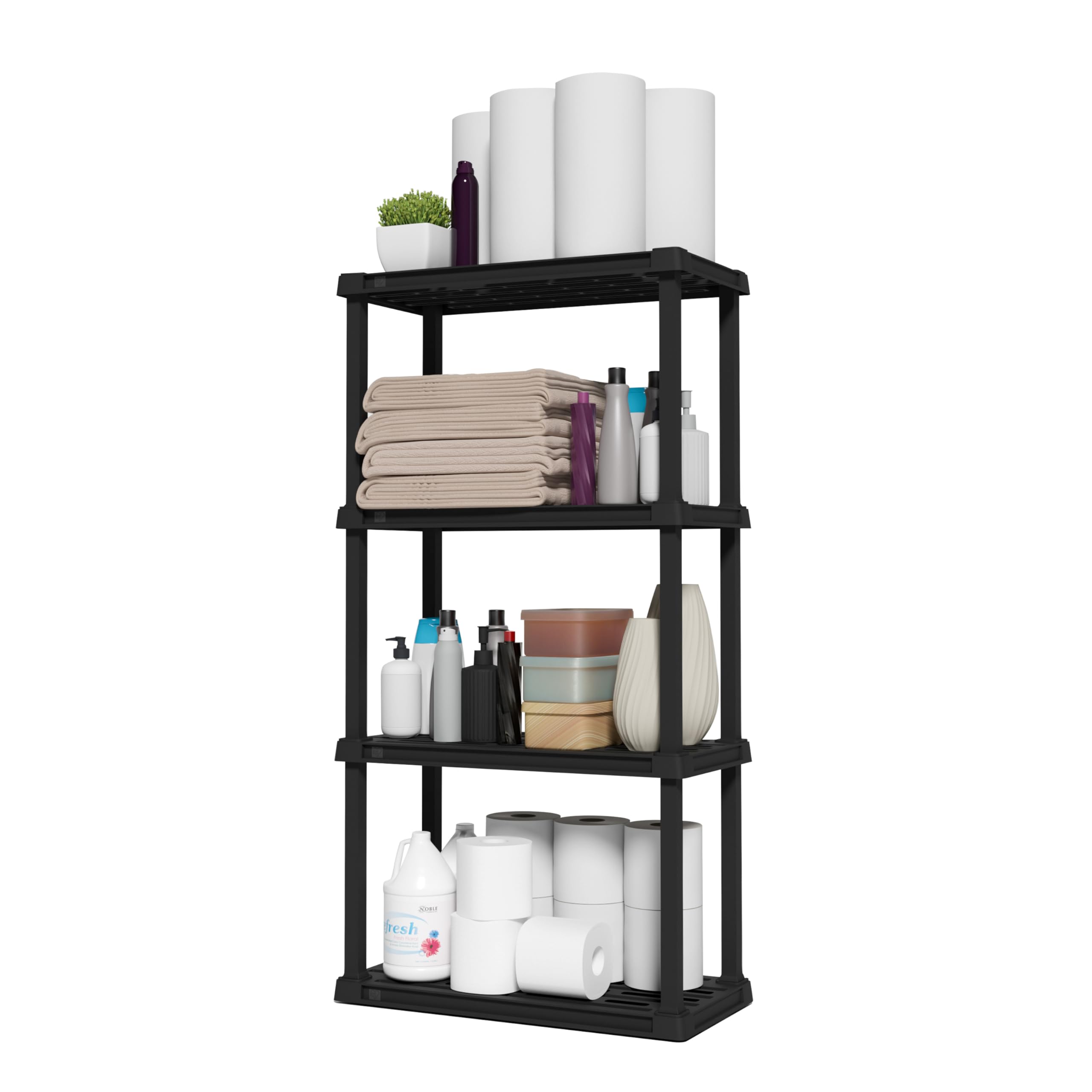 Photo 1 of IRIS USA 4-Tier Shelving Unit, 48'' Fixed Height, Medium Storage Organizer for Home, Garage, Basement, Shed and Laundry Room, 24''W x 12''D x 48''H, Made with Recycled Materials, Black (510024)