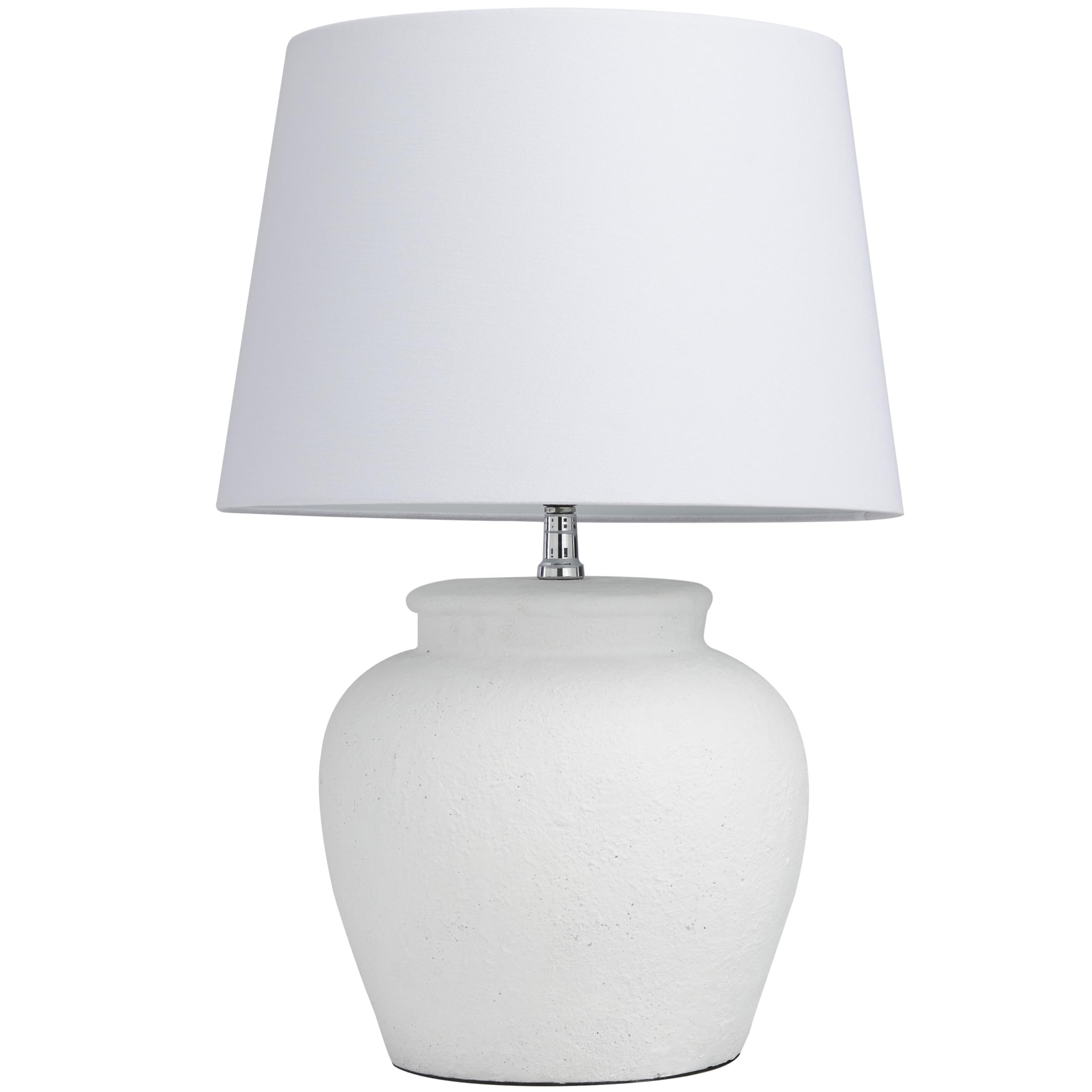 Photo 1 of **DAMAGE TO SHADE SEEN IN PHOTO**Deco 79 Cement Stone Room Table Lamp Pot Inspired Accent Lamp with Textured Exterior, Lamp 16" x 16" x 24", White