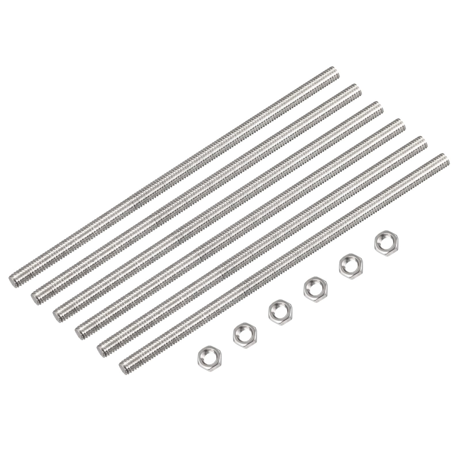 uxcell 6 Pcs M3 x 350mm Fully Threaded Rod with 6 Pcs Hex Nuts, 0.5mm Thread Pitch 304 Stainless Steel Right Hand Threaded Rods Bar Studs