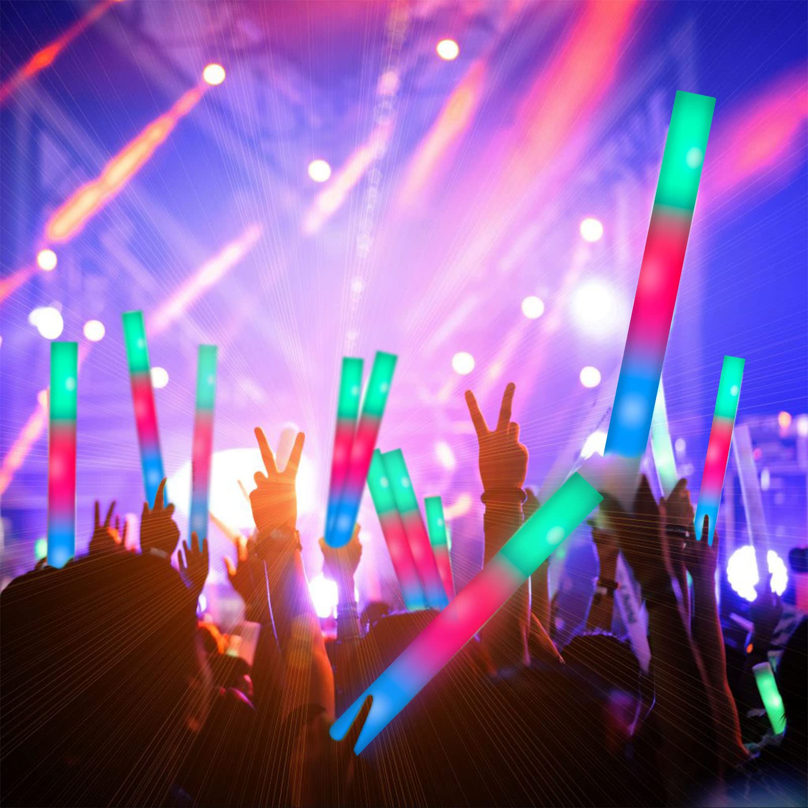 SHQDD 28 PCS LED Foam Glow Sticks, Foam Light up SticksBulk Party Pack with 3Modes Colorful Flashing, Glow in The Dark Party Supplies for Parties, Wedding, Birthday, Raves, Concert, New Year