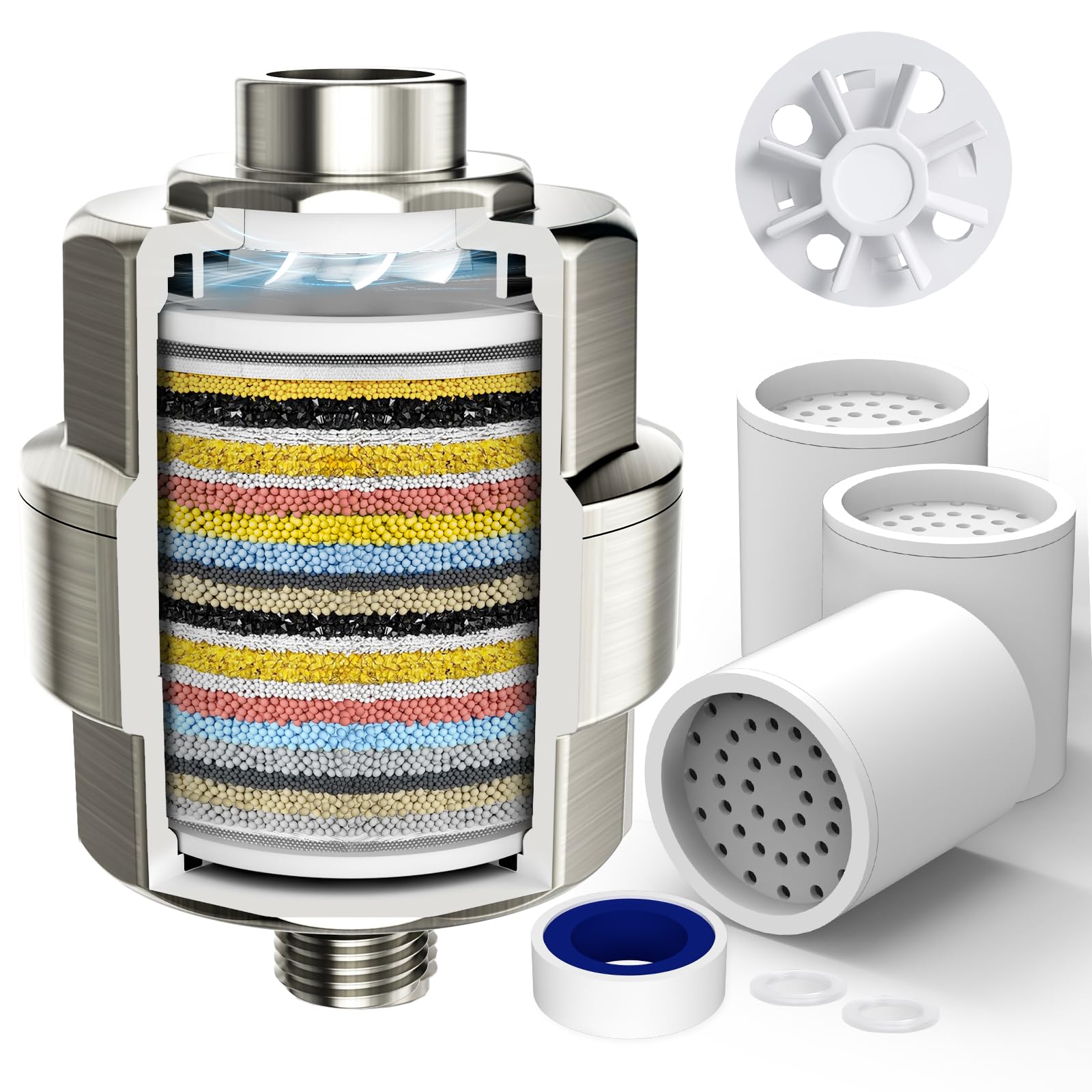 Photo 1 of 20-Stage Shower Filter-Shower Head Filter for Hard Water, with 3 Replaceable Cartridges, High Output Shower Water Filter for Removing Chlorine and fluoride, Brushed Nickel