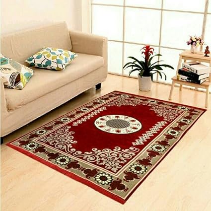 Rinki Home Furnishing Multi Colored Traditional Design Velvet Touch Abstract Chenille Carpet (5*7 Feet)