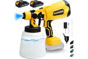KUALEISAI Cordless Paint Sprayer with 2 Batteries， HVLP Electric Paint Gun, 4 Copper Nozzles & 3 Spray Patterns 1000ML