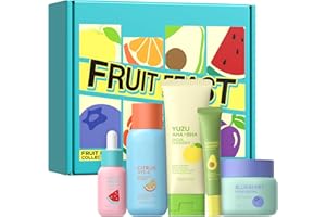 Fruit Skin Care Set, Skincare Gift Set, Skin Care Sets for Women with YUZU Cleanser, Citrus Toner, Watermelon Serum, Avocado 