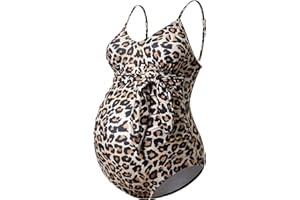 GINKANA Maternity Swimsuit V-Neck One Piece Maternity Monokini Tie Front Bathing Suit Pregnany Swimwear