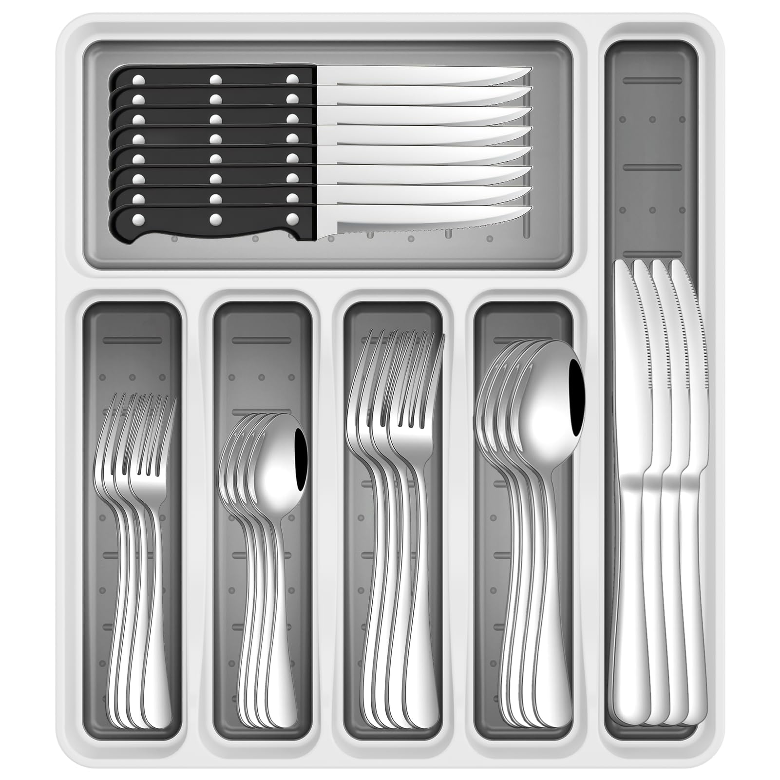 Photo 1 of 49-Piece Stainless Steel Silverware Set with Cutlery Organizer, Service for 8 with Steak Knives and Kitchen Utensils