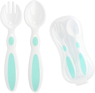 Pandasia - Babybesteck mit Aufbewahrungsbox - Esslernbesteck mit rutschfestem Griff für Kleinkinder - Baby Lernlöffel