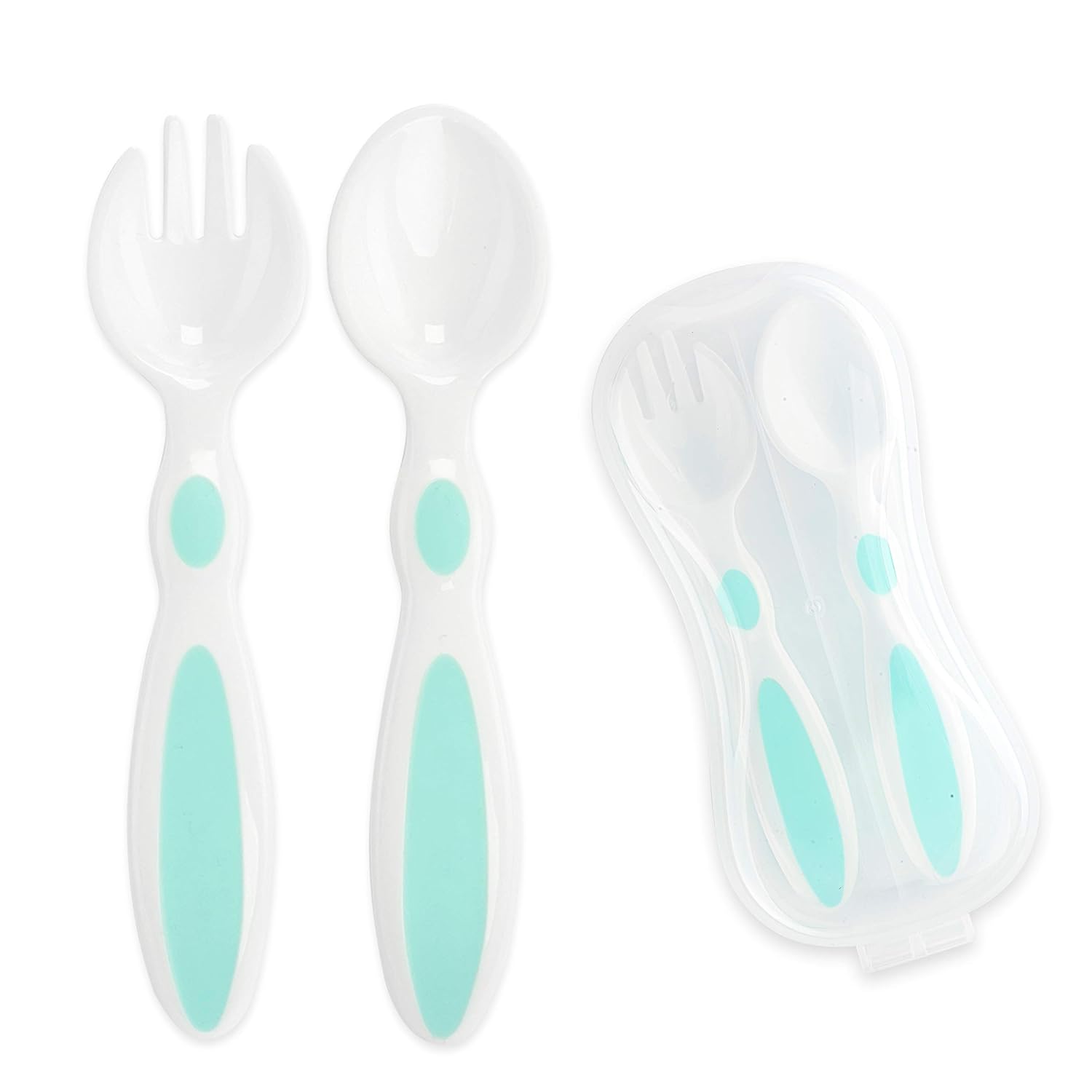 Pandasia - Babybesteck mit Aufbewahrungsbox - Esslernbesteck mit rutschfestem Griff für Kleinkinder - Baby Lernlöffel