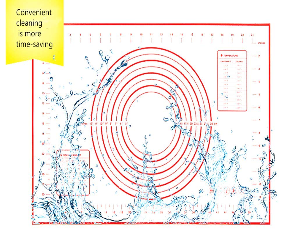 Rolling Pin nonstick and Silicone Baking Pastry Mat combo kit, Adjustable Rolling Pin With Thickness Rings for Baking Fondant, Pizza, Pie, Pastry, Pasta, Dough, Cookies (red)