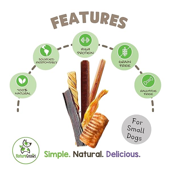 NATURE GNAWS VARIETY PACK FOR SMALL DOGS (12 COUNT) – BULLY STICKS, BEEF TENDONS AND TRIPE TWISTS FOR DOGS – NATURAL LONG LASTING BEEF DOG CHEW BONES – RAWHIDE FREE