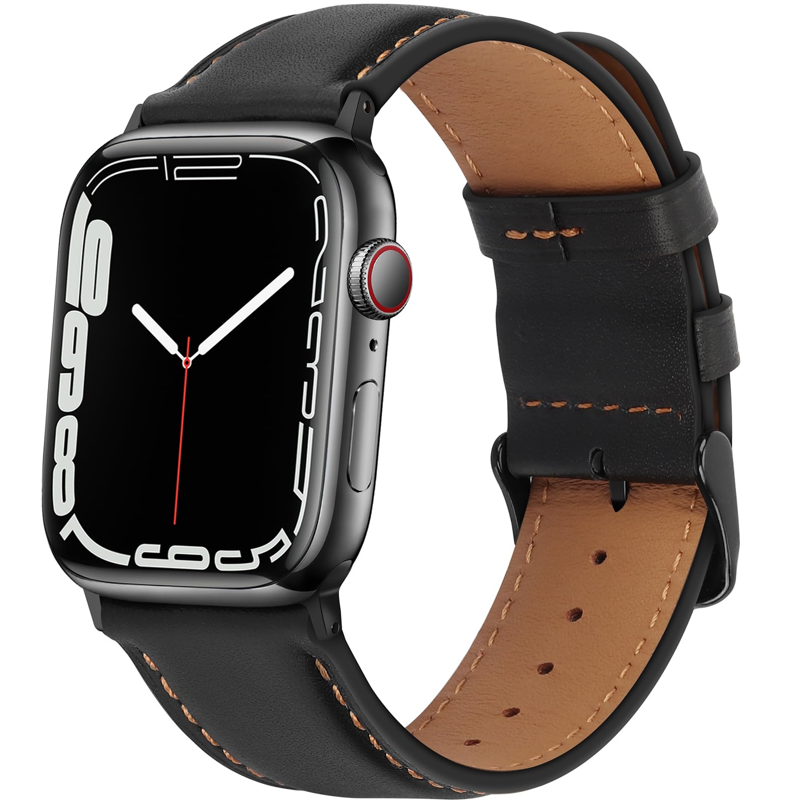 HITZEE Leather Straps Compatible with Apple Watch Strap 42mm 41mm 40mm 38mm for Women Men, Genuine Leather Band Compatible with Apple Watch Ultra SE2 SE Series 10 9 8 7 6 5 4 3 2 1, Black