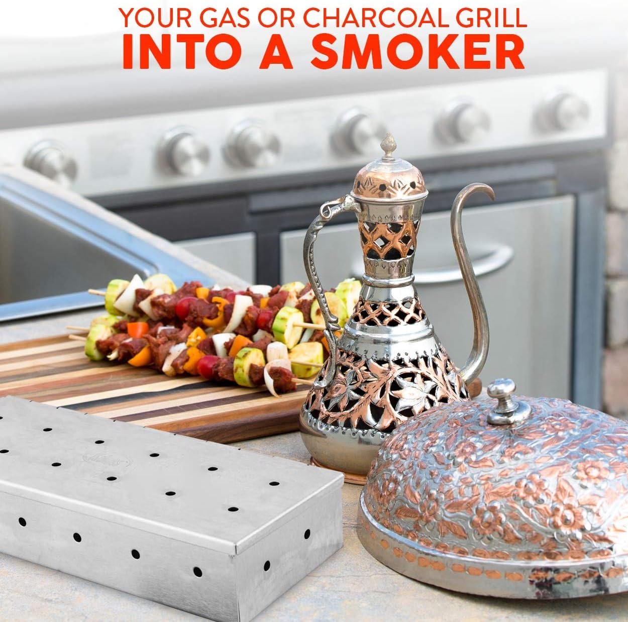 Kaluns Smoker Box, Gas Grill Smoker Box or Charcoal Grill Box, Works with Wood Chips, add Delicious Smoked Flavor to Your Meat, Hinged Lid Thick Stainless Steel Warp Free Grill Accessories: Garden & Outdoor