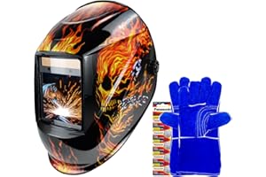 JustHot Large Viewing Welding Helmet 4 Arc Sensor Welding Hood 3.94"x3.15" True Color Solar Powered Welding Mask 1/1/1/1 Optical Clarity Wide Shade 5-9/9-13 Welding Hood (JH-WD05)