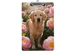 Clipboard, A4 Size Acrylic Clipboard, Golden Retriever & Daisy Decorative Standard Clipboards with Stainless Steel Hanging Ho