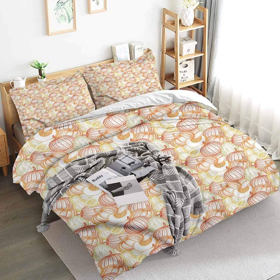 Mozenou Extra Large Duvet Cover Pumpkin Butternut Squash Vegetables 100% Polyester Bedding, 1 Duvet Cover and 2 Pillowcases, Zip Closure 104x89 inch