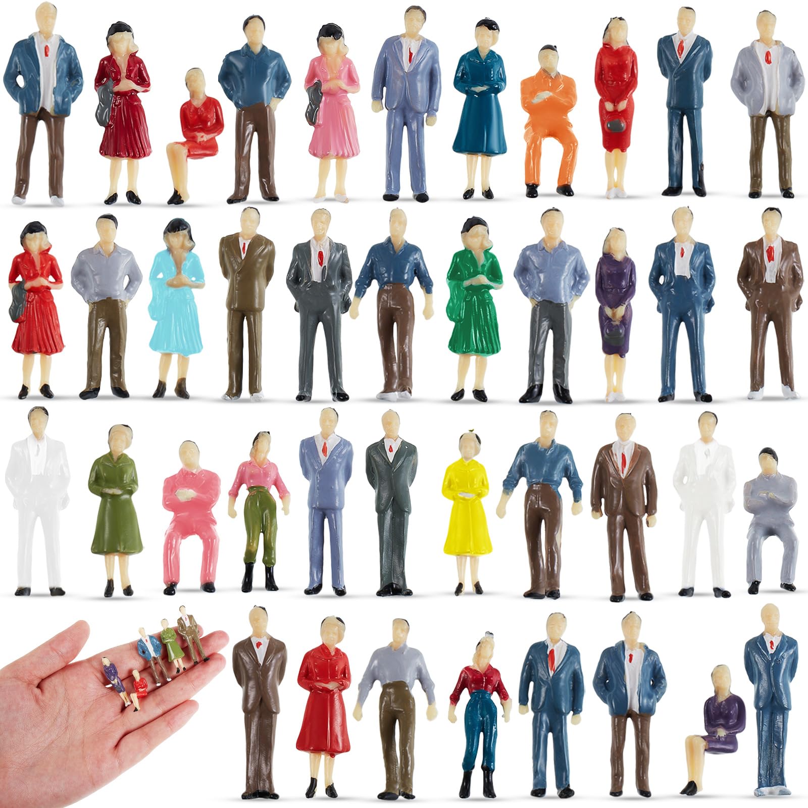 Namalu 80 Pcs Mini People Figurines 1: 50 Scale Model Trains Architectural Painted Figures Tiny Plastic Miniature Figurines Sitting Standing People for Miniature Scenes