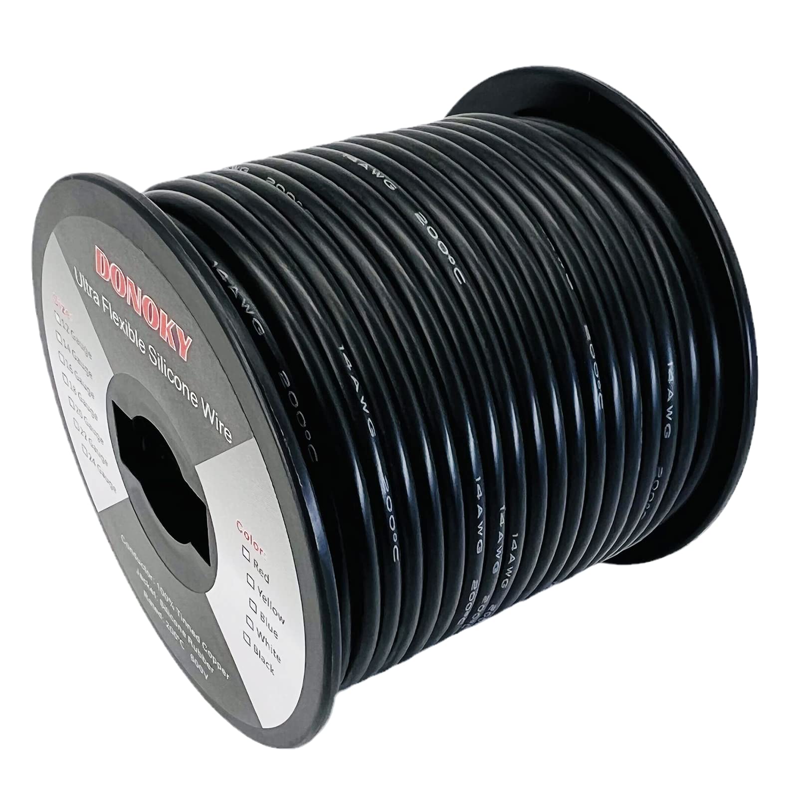 DONOKY 14 Gauge 14 AWG Silicone Wire - Black 100ft