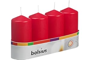 BOLSIUS 4 Count 2x4 Inch Red Pillar Candles - 20 Hours Burn Time - Premium European Quality - Unscented Dripless and Smokeless Wedding, Party, Dinner, Restaurant, and Special Occasion Candle Set