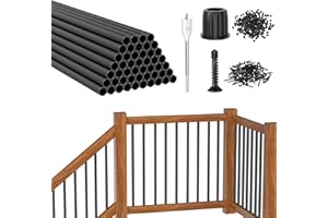 CKE 50 Pack 36" Round Aluminum Deck Balusters, 3/4" Diameter Hollow Round Black Aluminum Balusters for Deck Railing, Metal Deck Baluster Stair Spindles with Screws/Conectors for Railing Fencing R36
