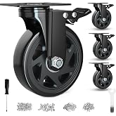 6 Inch Caster Wheels Heavy Duty Casters Set of 4 with Brake | Polyurethane, Dual Lock Industrial Swivel Plate Mount for Furniture/ Workbench/Cart, Hardware Kits for Installation
