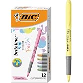 BIC Brite Liner Grip Pastel Highlighters, 12-Count | holiday Stocking Stuffers, Pastel Chisel Tips, Soft-Grip Comfort, Student and Teacher Supplies