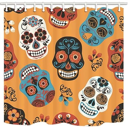 Dia De Los Muertos Skull Bathroom Fabric Shower Curtain Set