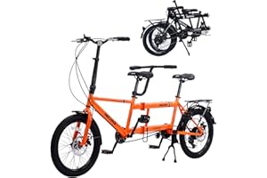 BGGFNZ Folding Tandem Bike, 20 Inch Tandem Bikes for Adults, 7 Speed 2 Person Foldable Bike, City Beach Cruiser Bikes with Adjustable 2-Seater Height and Dual Disc Brakes, Multi Colors