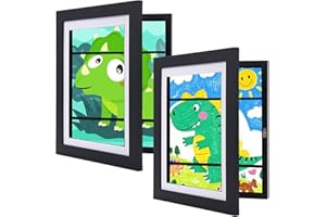 VorFor Kids Art Frame,Kids Artwork Frames Changeable,Holds 150 Artworks or 3D Picture, Crafts, Children Drawing, Hanging Art, Portfolio,Artwork Display for Kids Art- Black [2-Pack]
