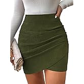 GAMISS Mini Skirt for Women Bodycon Ruched Tulip Elastic High Waist Skirt Corduroy Wrap Asymmetrical Sexy Short Skirts
