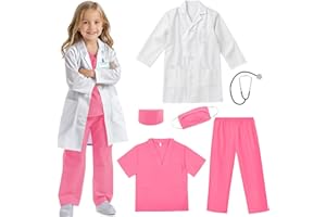 RioRand Doctor Costume for Kids With Stethoscope Lab Coat Career Day Costume Halloween Dress Up For Boys Girls 3-12