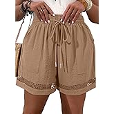 Eytino Women's Plus Size Shorts Elastic High Waist Casual Drawstring Shorts Lightweight with Pockets(1X-5X)